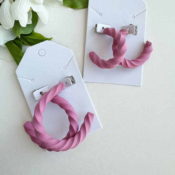 Blush pink polymer clay hoops handmade jewelry gift for women spring colorful earring