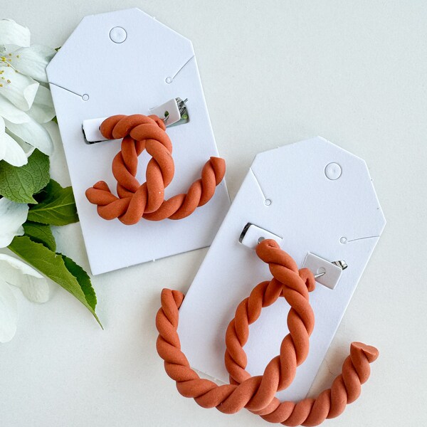 Burnt orange hoops handmade twisted earrings gift for women lightweight jewelry