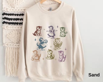 Retro Kitten Graphic Sweatshirt, Cute Cat Lover Crewneck