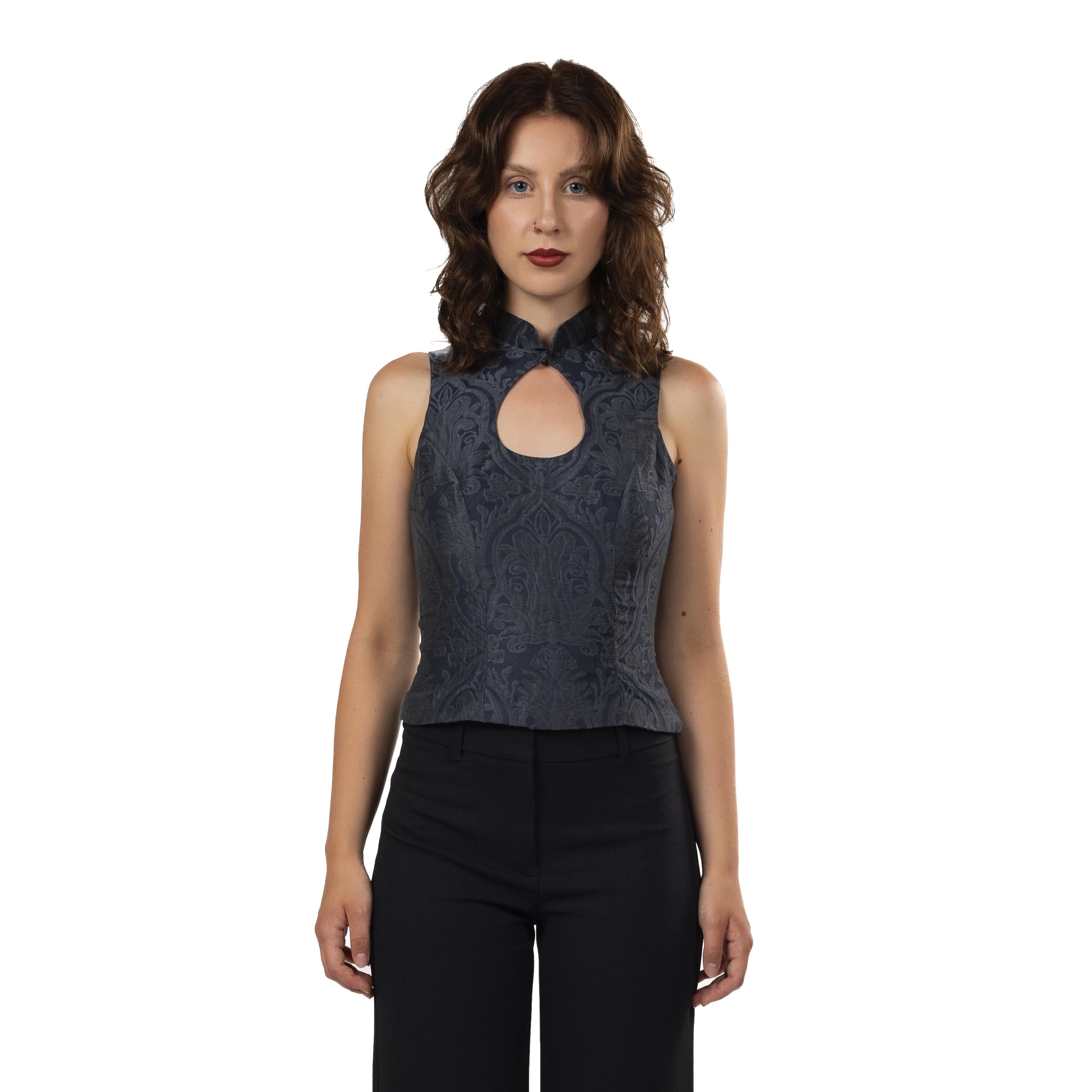 Keyhole Top With Stand Collar and Back Lacing - Pdf Sewing Pattern