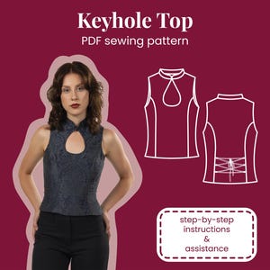 スタンドカラーとバックレースアップのキーホールトップス - PDF縫製パターン
