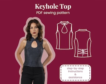 Keyhole top with stand collar and back lacing - pdf sewing pattern