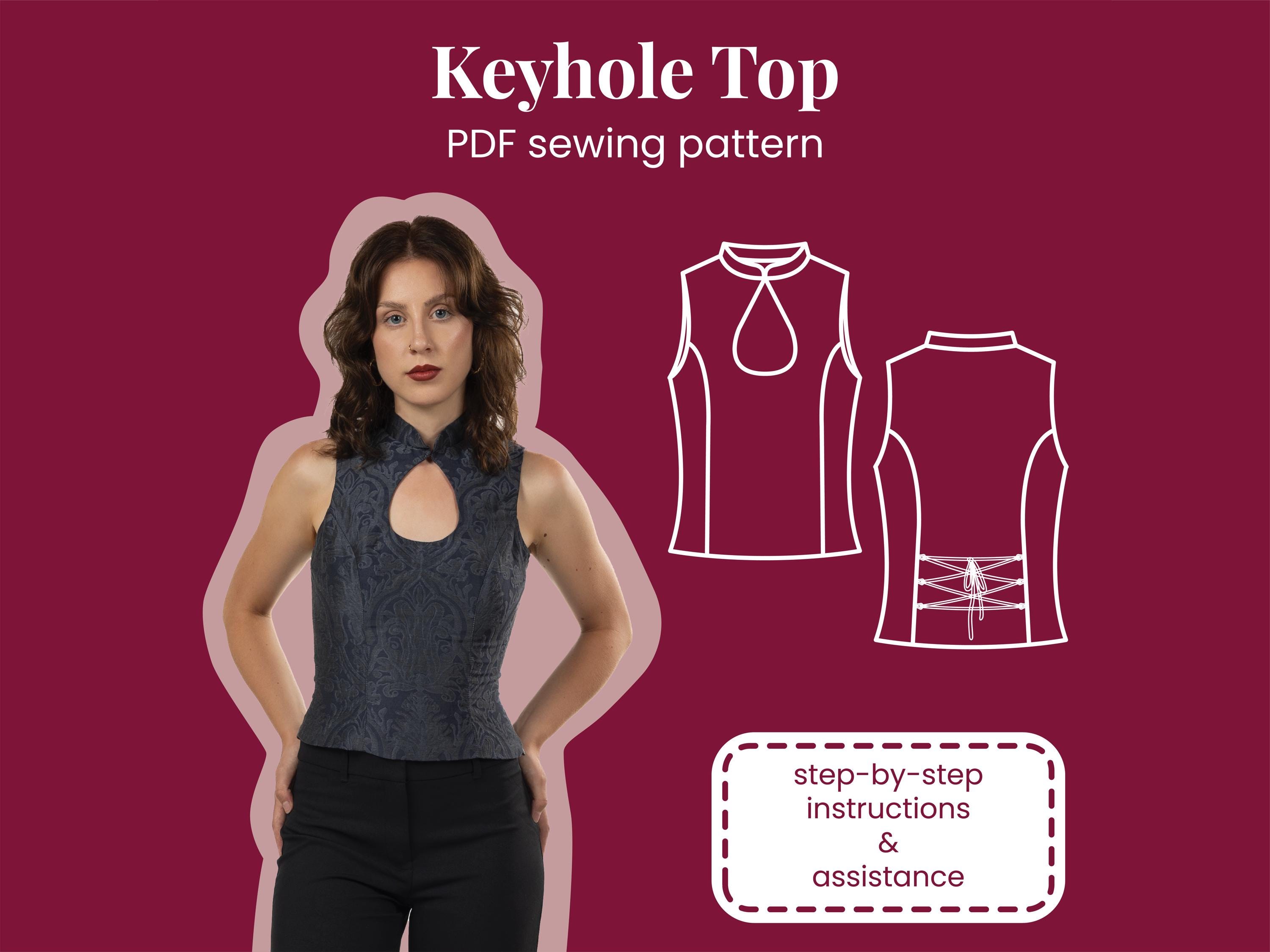 Keyhole Top With Stand Collar and Back Lacing - Pdf Sewing Pattern
