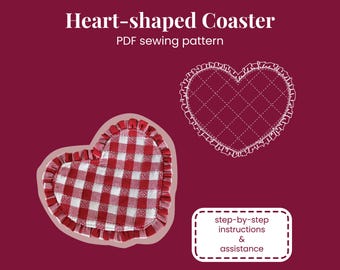 Heart coaster with ruffle edge - PDF sewing pattern