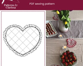 Heart coaster with ruffle edge - PDF sewing pattern