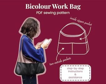 Bicolour Shoulder Bag - Large size with exterior and inside pockets - PDF Sewing Pattern