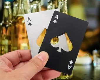 Ace Of Spades Bottle Opener - Credit Card Sized Bottle Opener - Stainless Steel - Wedding Gift - Poker Lover Gift Idea