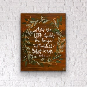 Enseigne originale pour entrée de maison , Décoration de ferme , Lettrage de versets bibliques , Acrylique sur toile , Art mural