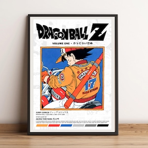 May include: A framed Dragon Ball Z poster featuring a manga illustration. The artwork depicts a character in an orange jacket riding a motorcycle, with the text "DRAGON BALL Z" at the top. The poster includes Japanese text and the date May 10th, 1989.