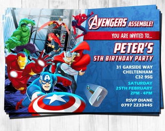 Invitaciones personalizadas para fiesta de cumpleaños de los Vengadores