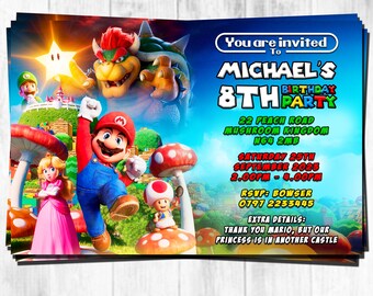 Invitaciones personalizadas para fiesta de cumpleaños de Mario (Super Mario)