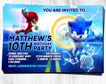 Invitaciones personalizadas para fiesta de cumpleaños de Sonic the Hedgehog