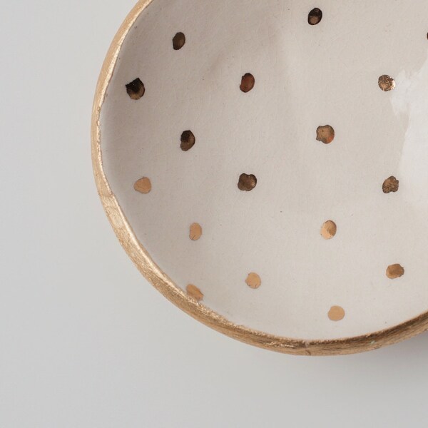 White and Gold Dot Dish