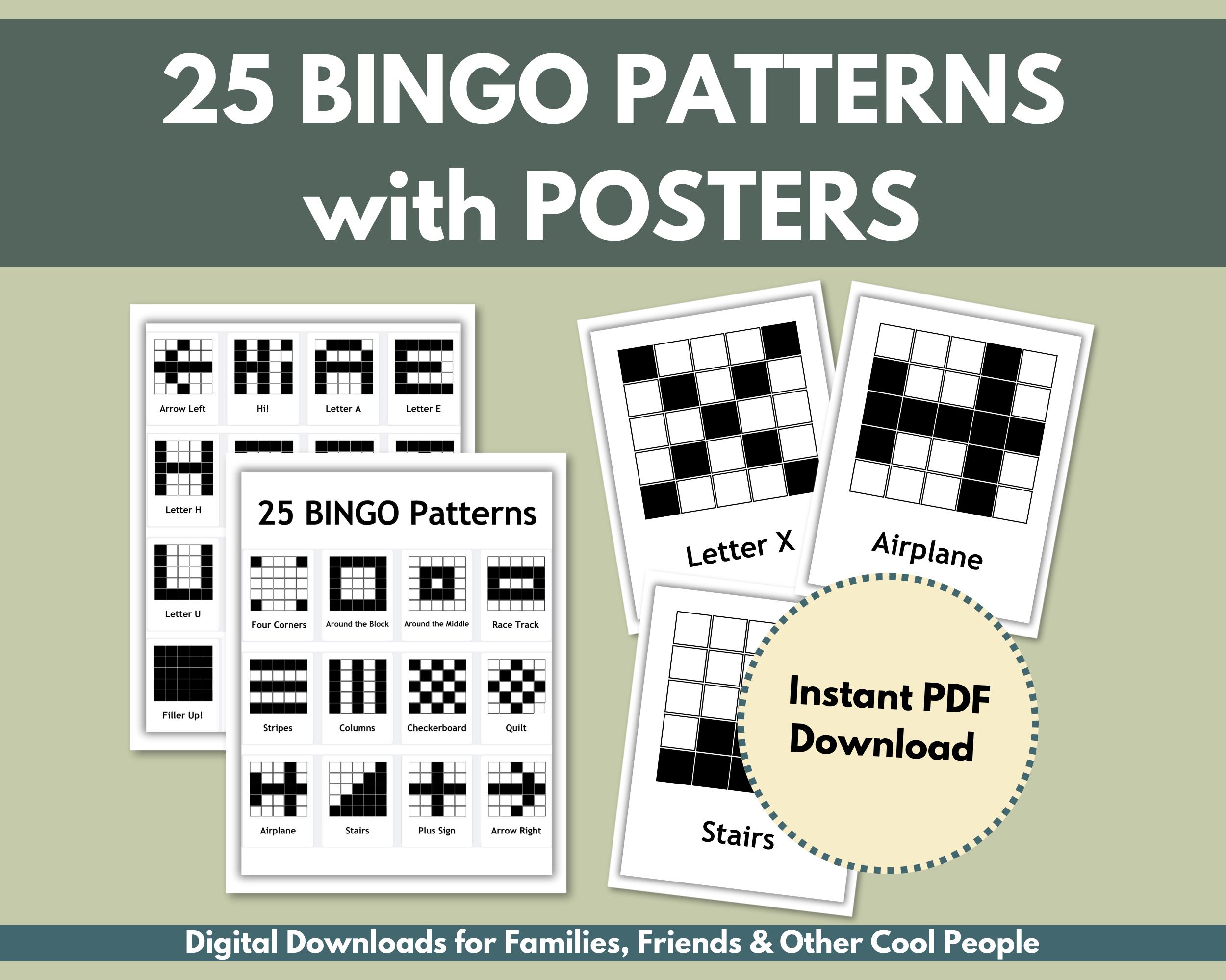25 BINGO Patterns and a Poster for Each Pattern to Use on BINGO Game ...
