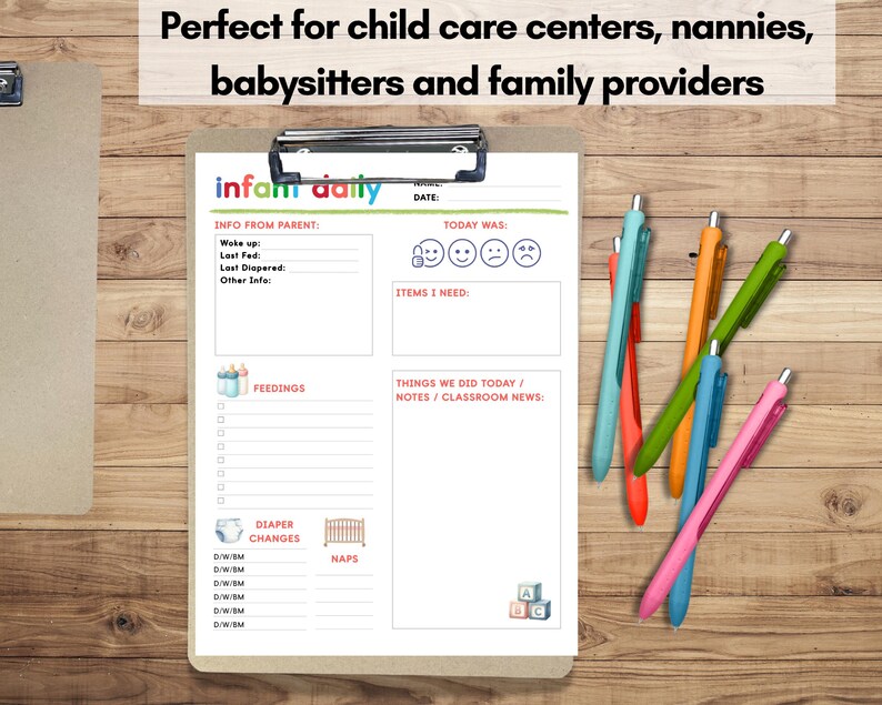 Infant Daily Report Log for Child Care Center Teachers, Family Daycare ...