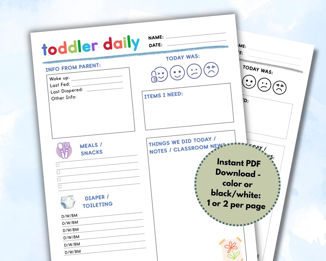 Toddler Daily Report Log for Child Care Center Teachers, Family Daycare ...