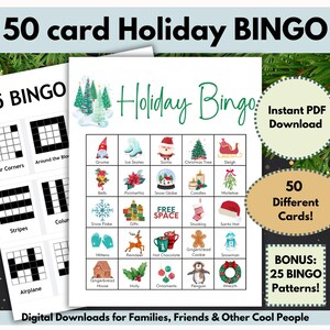 50 Christmas BINGO Game Cards, Holiday Party Game, Classroom Game, Adult or Kids Games, Family Game Night, Office BINGO Party Games