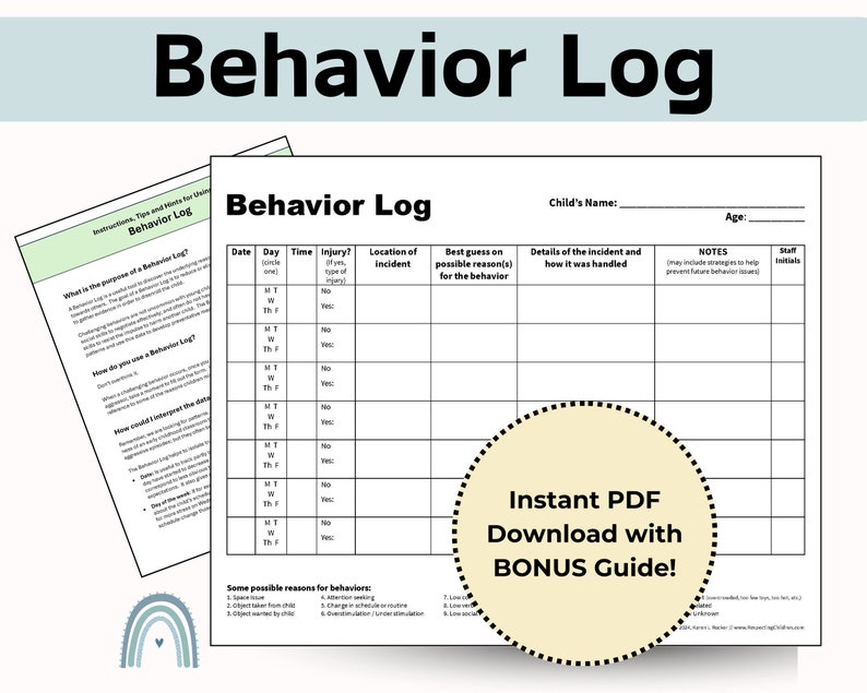 BEHAVIOR LOG for Preschool and Toddler Classrooms Including Family ...