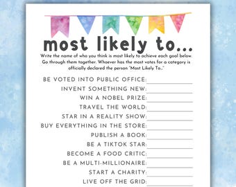 Most Likely To Game, Office Party Game, Teambuilding, Family Game Night, Icebreaker, Family Reunions, Girls Night Out,  Holiday Game