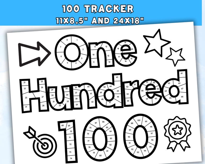 100 Tracker, Goal Setting Tracker, Wedding or Other Event Countdown ...