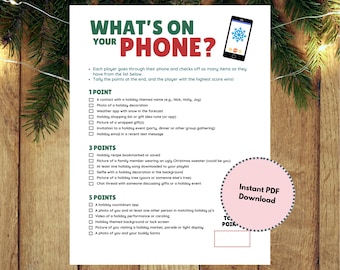Holiday What's on Your Phone Game, Game for Adults, Christmas Party Game, Get to Know You, Ladies Night Games, Family Reunion Game