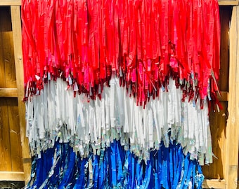 Uncle Sam- Patriotic Party Fringe Photo Booth Backdrop | Red, White, Blue | Stars and Stripes | USA