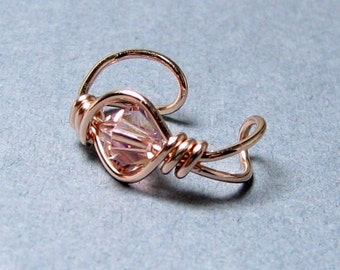 Ear Cuff 14k Rose Gold Filled and Swarovski Crystal Vintage Rose wrap rose gold cartilage earring OR your choice