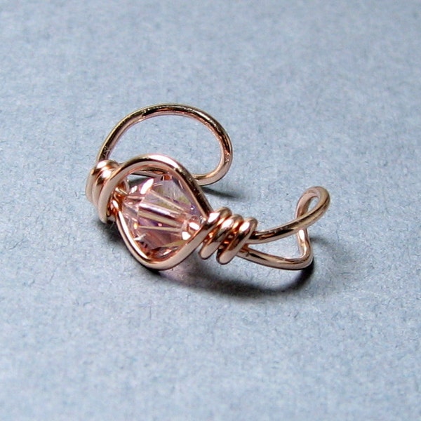 Ear Cuff 14k Rose Gold Filled and Swarovski Crystal Vintage Rose wrap rose gold cartilage earring OR your choice