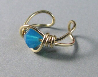 Ear Cuff 14k Gold Filled Caribbean Blue Opal Swarovski Crystal OR Choose a Color