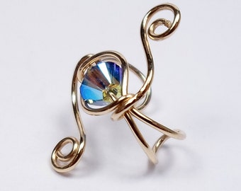 Galaxy Style Ear Cuff 14k Gold Filled and Swarovski Black Diamond Crystal 2 times Aurora Borealis cartilage ear jewelry