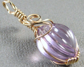 Carved Amethyst 14k Gold Filled Wire Wrapped Gemstone Pendant