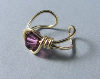 Ear Cuff 14k Gold Filled purple amethyst swarovski crystal earring wrap jacket february birthday