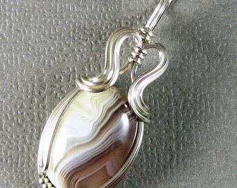 Botswana Agate Sterling Silver Wire Art Wrapped Pendant