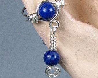 Lapis Lazuli Dangle Ear Cuff Sterling or Gold personalize non pierced ear wrap cartilage earring