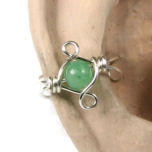 Sterling Silver Ear Cuff Non Pierced Cartilage Earring Sterling Silver and Green Aventurine or custom choice beads