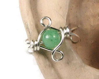 Sterling Silver Ear Cuff Non Pierced Cartilage Earring Sterling Silver and Green Aventurine or custom choice beads