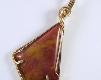 Large Moss Agate 14k Gold Filled Handmade Wire Wrapped Pendant