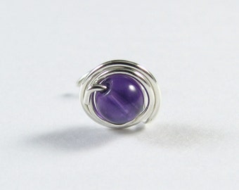 Nose Screw Stud Sterling Silver and Amethyst Double Wrap