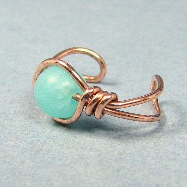 Copper Ear Cuff  Amazonite or Choice of beads cartilage earring non pierced wire wrapped