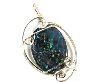 Abalone shell sterling silver wire sculpted pendant
