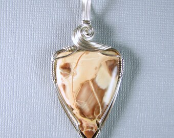 Willow Creek Jasper Wire wrap Cabochon Art Pendant Sterling Silver Fine Porcelain Jasper