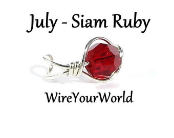 Birthday Gift July Birthstone Siam Ruby Sterling Silver Ear Cuff Swarovski Crystal