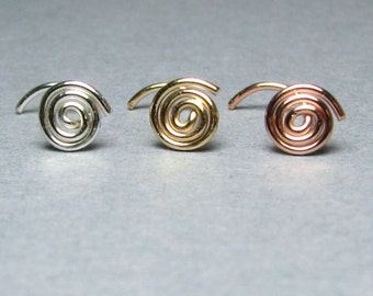 Nose screw stud, 22 Gauge Sterling Silver, 14k Gold Fill or 14k Rose Gold Fill Spiral 22 gauge