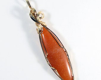 Brown Aventurine 14k Gold Filled Wire Wrapped Gemstone Pendant