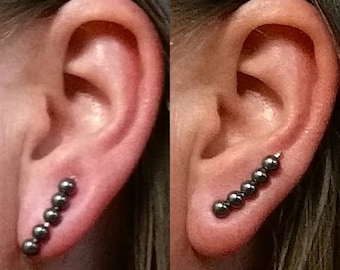 Lobe Enhancers © Sterling Silver Ear Climbers Ear Sweeps Hematite or Choice of Beads Clip Earrings Non pierced