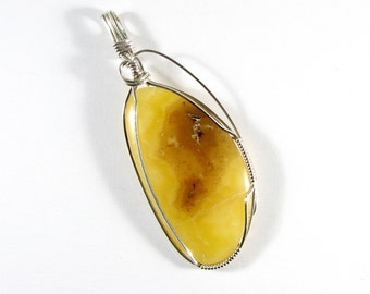 Large natural Agate sterling silver Wire Wrapped pendant