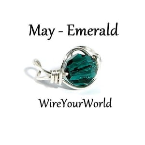 May Birthday Gift Birthstone Emerald Silver Ear Cuff Swarovski silver gold filled wrap cartilage earring non pierced Personalize image 1