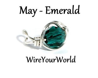 May Birthday Gift Birthstone Emerald Silver Ear Cuff Swarovski silver gold filled wrap cartilage earring non pierced Personalize