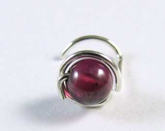 Nose Screw Nose Stud Garnet Nost Stud Sterling Silver and Garnet - Single Wrap