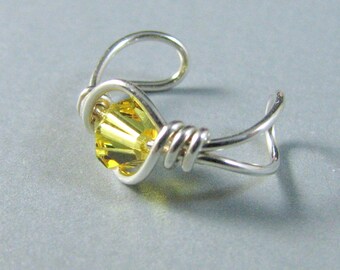 Sterling Silver Ear Cuff Yellow Swarovski Crystal